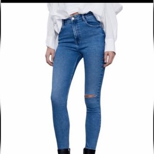 Zara High Rise Busted Knee Skinny Jean